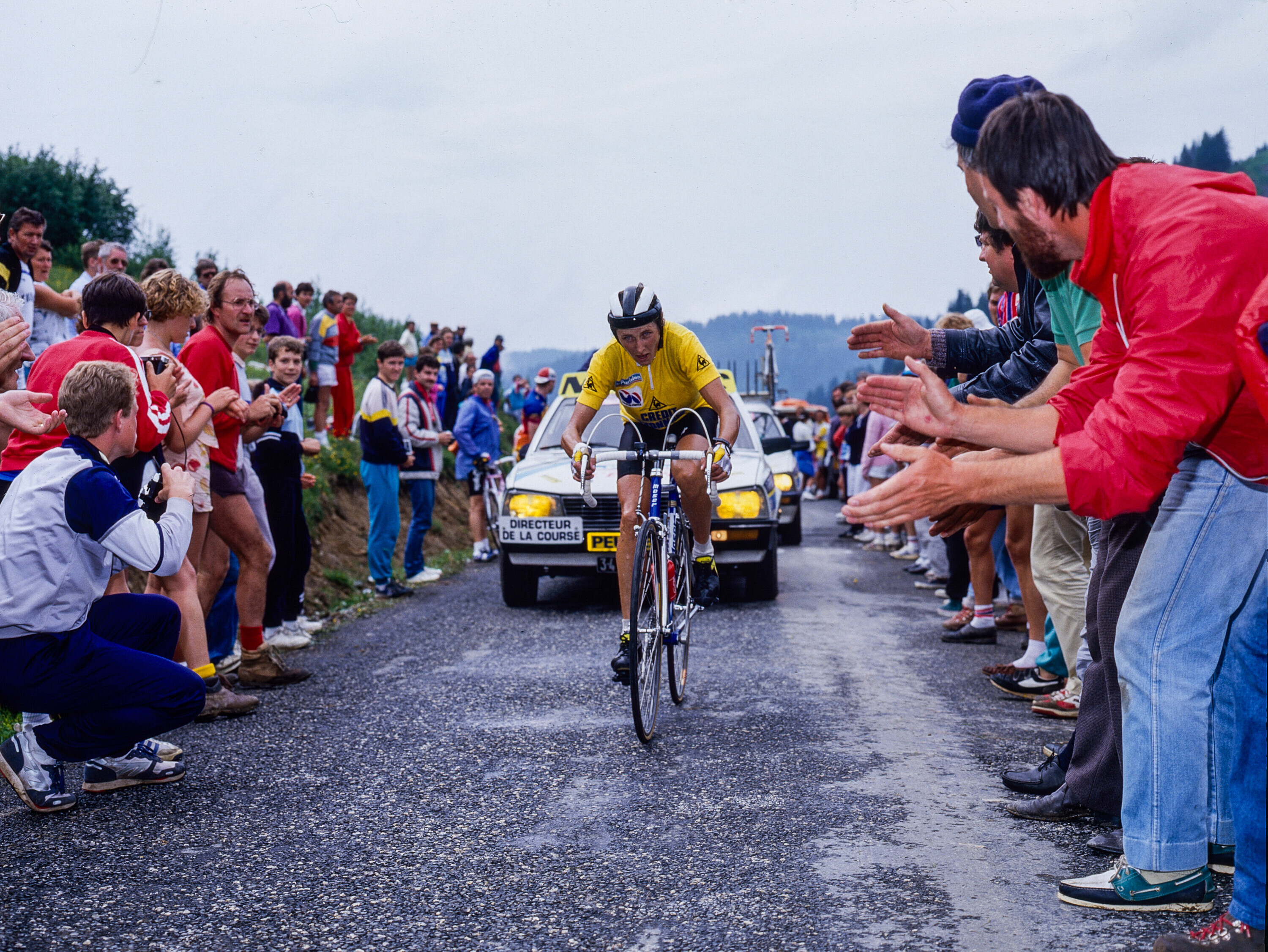 Maria Canins bei einer Bergetappe der Tour de France F&eacute;minin. Die italienische Radrennfahrerin gewann das Rennen 1985 und 1986.